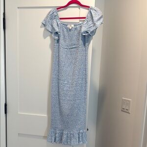 Blue Floral Off-Shoulder Dress